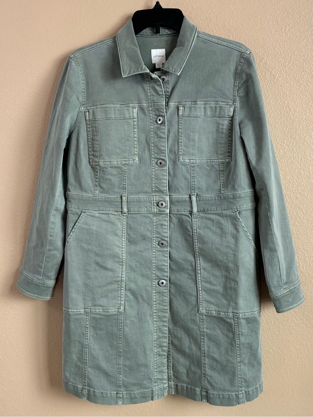 J Jill Denim New SP Green Cotton Blend Tahoe Utility Jacket Dress